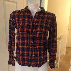 💖Cute mustard, blue and red plaid top